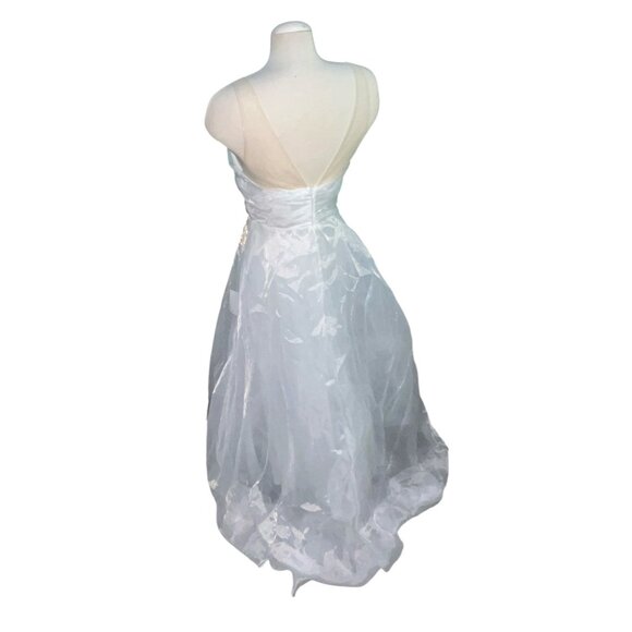 Lulus Beaded Draped Sweetheart Neck Tulle Flowy Maxi Formal Dress Sz Medium Whit - Picture 3 of 14